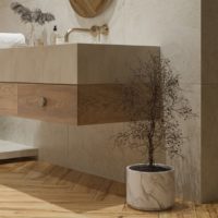 Dlažba imitace dřeva Grapia Sabbia koupelna